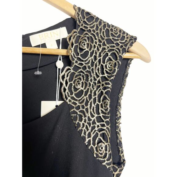 Erin by Erin Fetherston Shelby Black Gold Appliqué Sheath Cocktail Dress Size 4 - Picture 7 of 10
